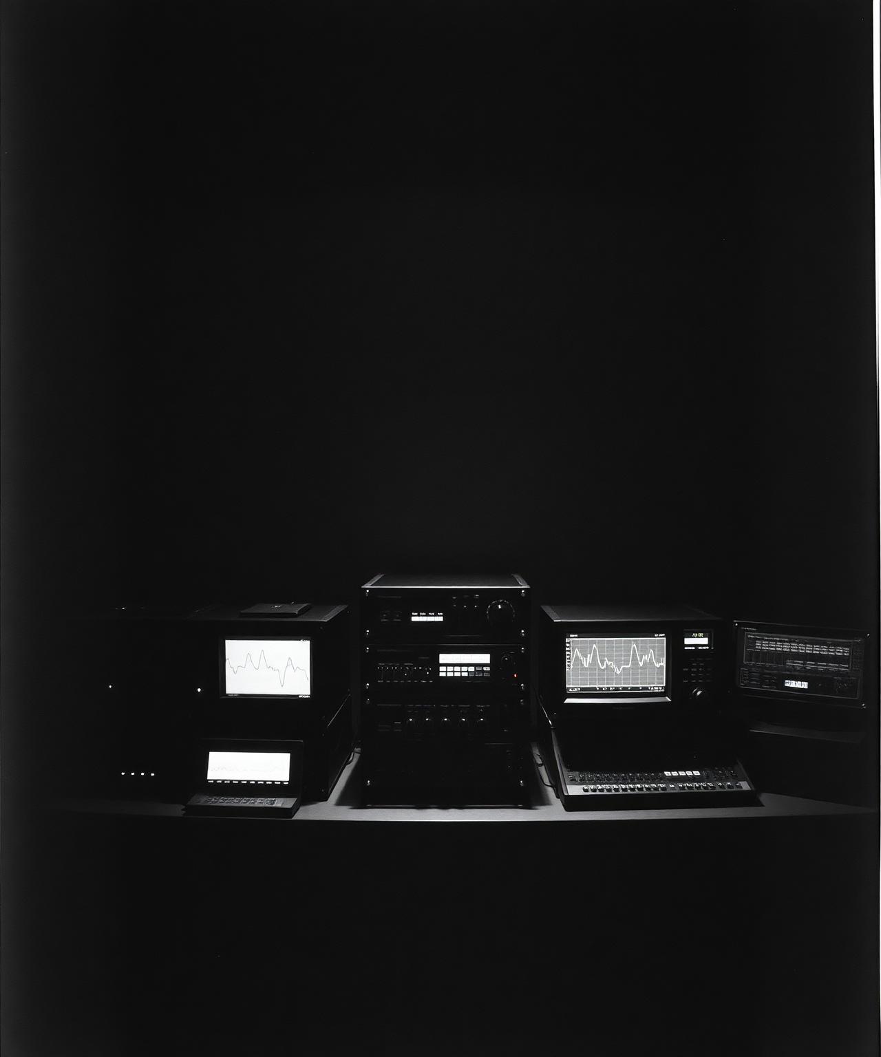 Industrial audio rack with oscilloscopes for blablea